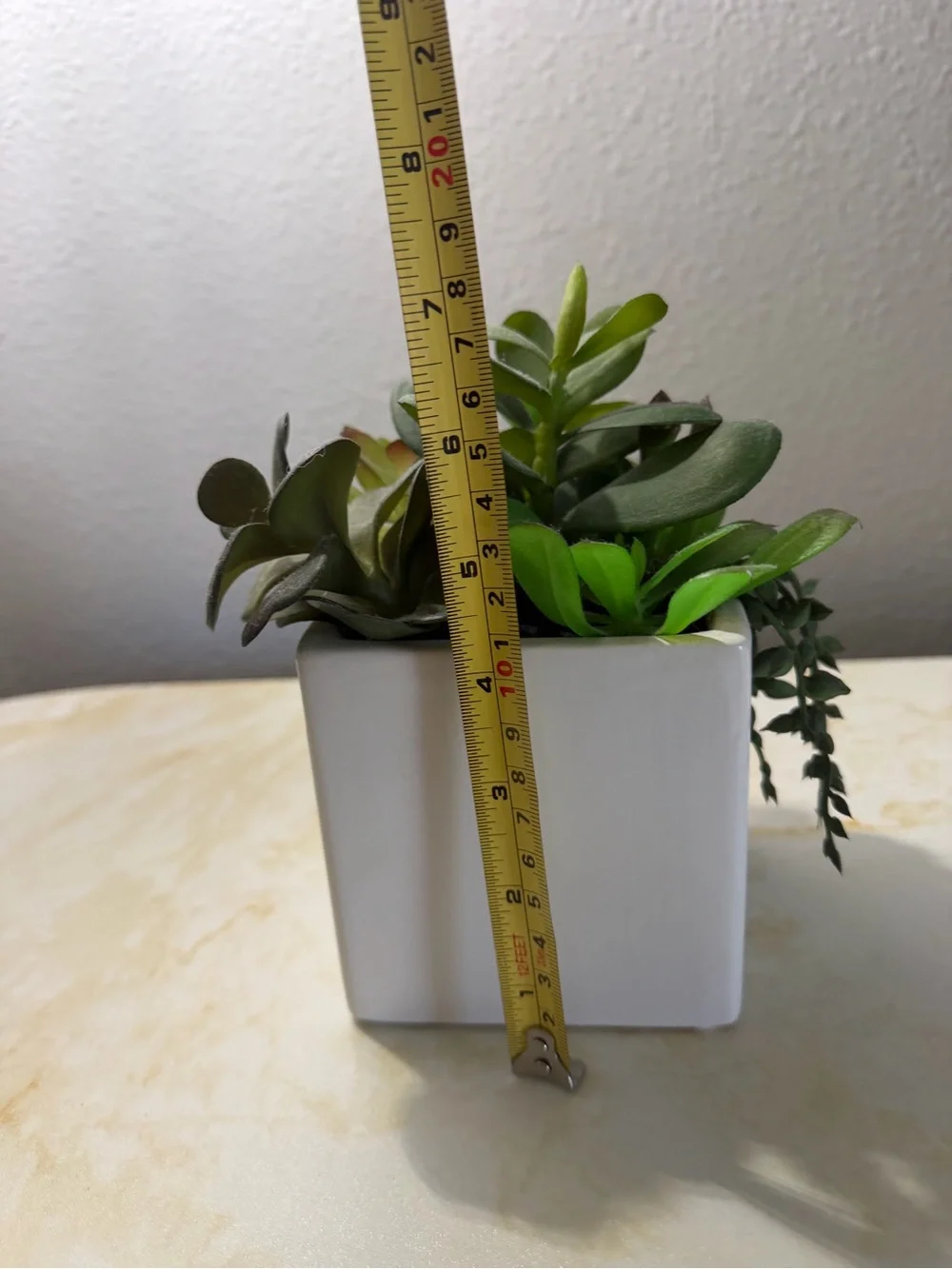 Faux Succulent Arrangement in White Ceramic Pot (Excellent Condition)